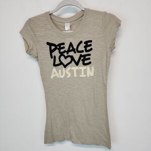 Womens Peace Love Austin T-Shirt Size M Beige Short Sleeve Crewneck Slub Knit